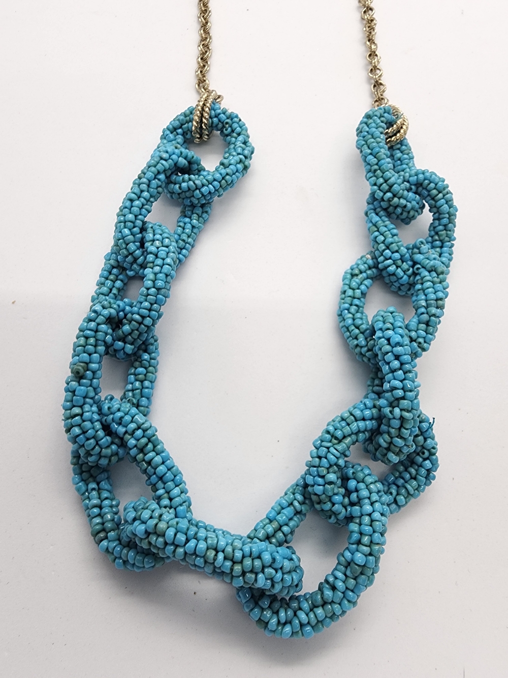 R.J. Graziano Turquoise Seed Bead Chunky Chain Link Statement Necklace